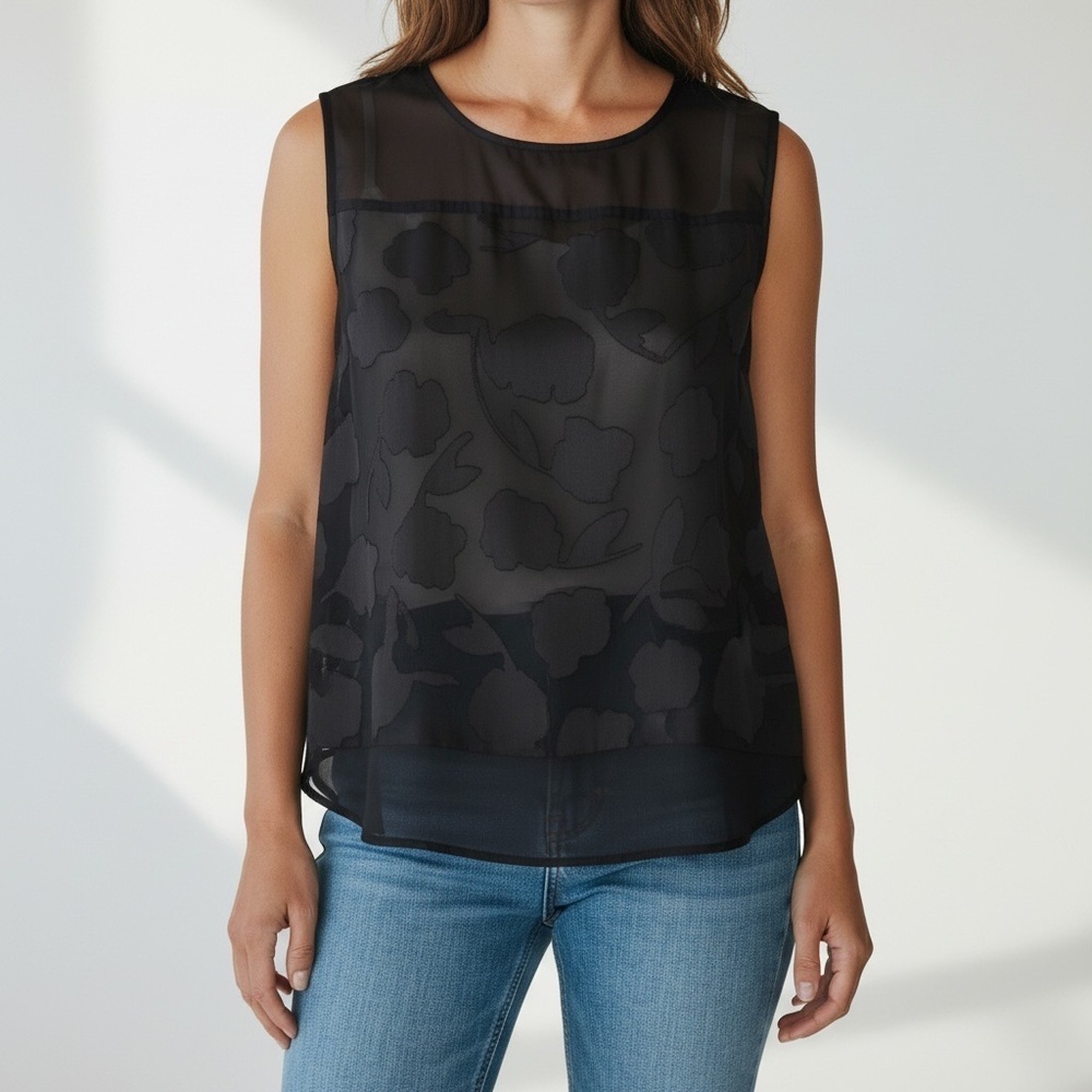 Ann Taylor Black Sheer Blouse sleeveless top size M